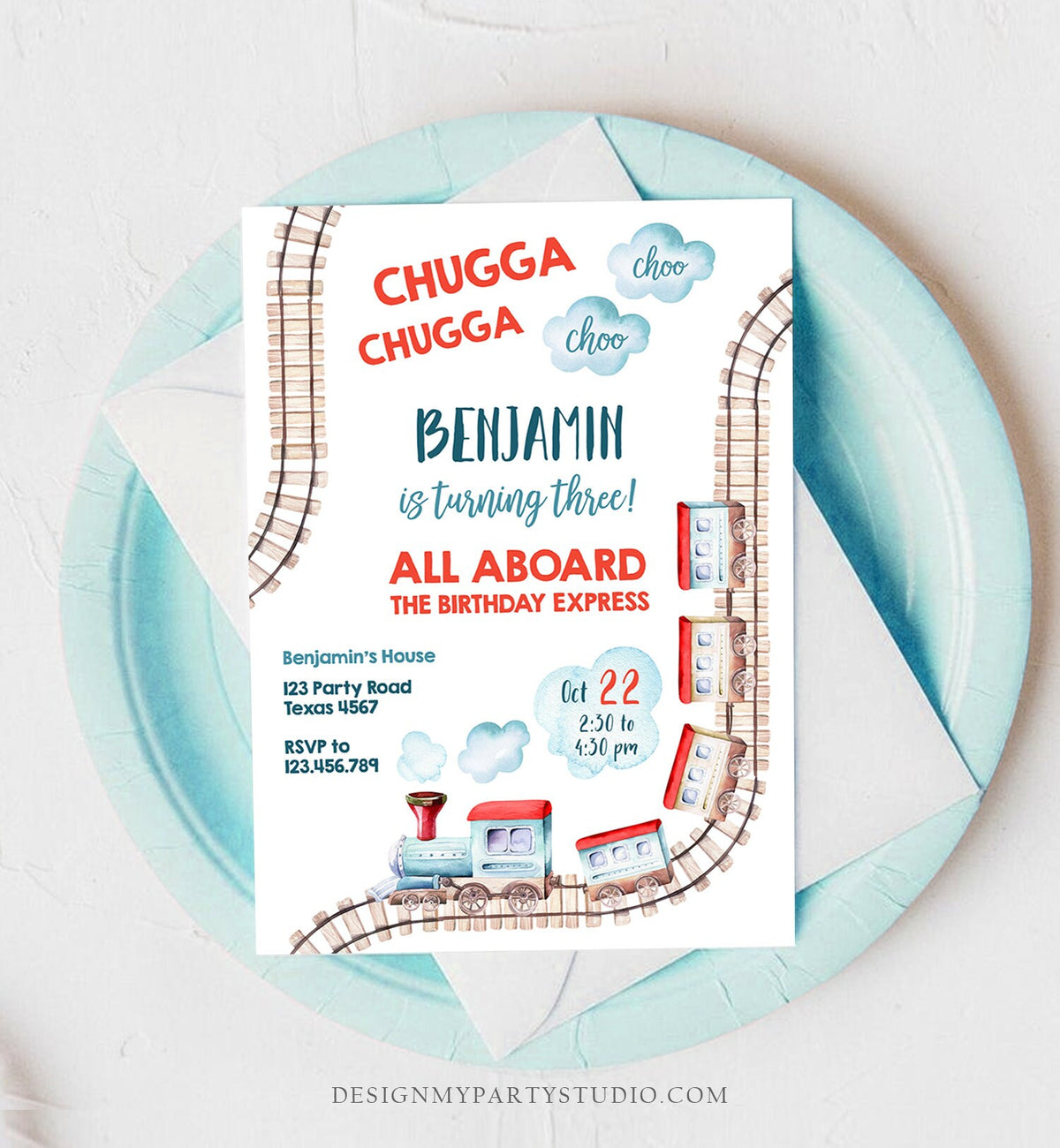 Editable Train Birthday Invitation Vintage Train Party Train Chugga Choo Two All Aboard Boy 2nd 1st Download Printable Template Corjl 0149