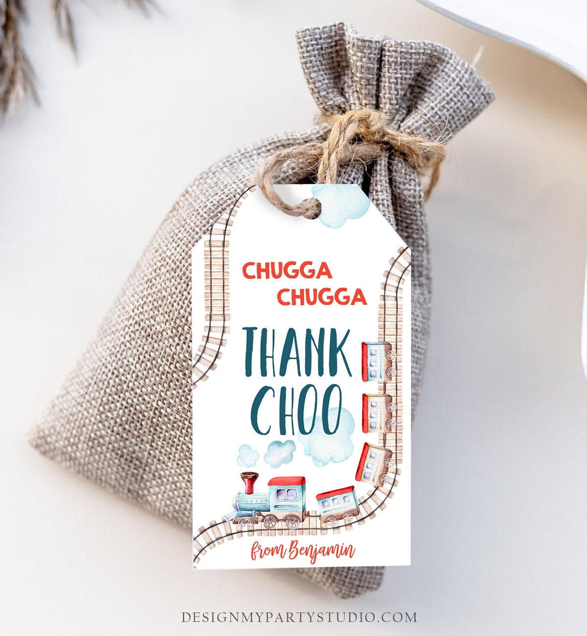 Editable Favor Tags Train Birthday Thank You Tags Vintage Train Party Chugga Choo Choo Thank Choo Red Boy Digital Template Printable 0149