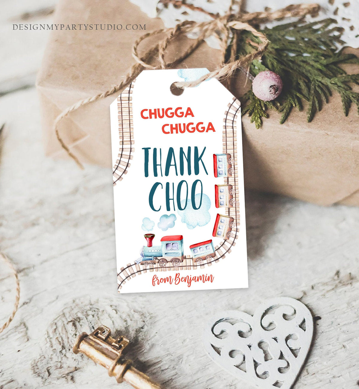 Editable Favor Tags Train Birthday Thank You Tags Vintage Train Party Chugga Choo Choo Thank Choo Red Boy Digital Template Printable 0149