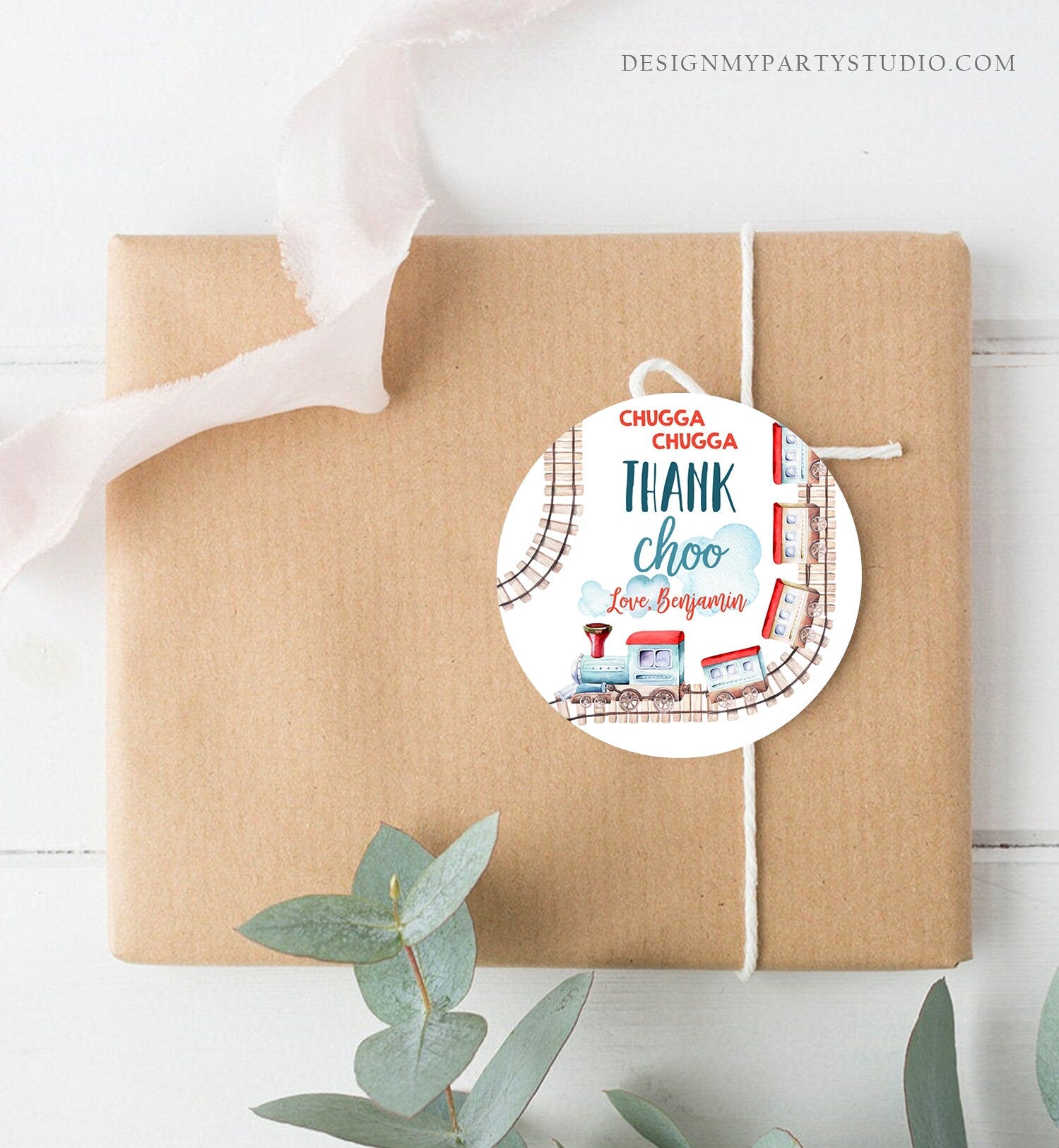 Editable Favor Tags Train Birthday Stickers Chugga Thank Choo Tags Chugga Two Two Red Blue Boy Round Tag Train Printable Corjl Template 0149