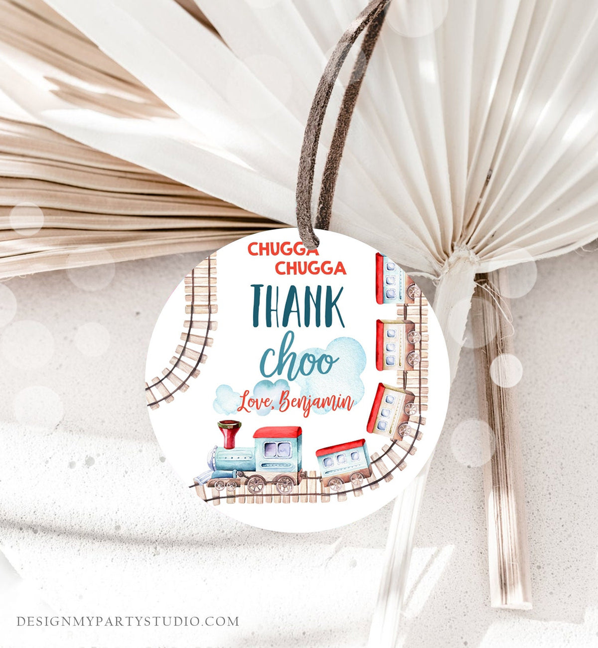 Editable Favor Tags Train Birthday Stickers Chugga Thank Choo Tags Chugga Two Two Red Blue Boy Round Tag Train Printable Corjl Template 0149