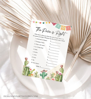 Editable The Price is Right Game Fiesta Baby Shower Cactus Mexican Shower Game Baby Coed Watercolor Download Corjl Template Printable 0404
