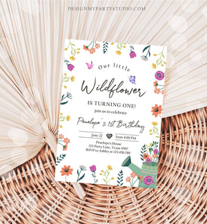 Editable Wildflower First Birthday Invitation 1st Birthday Flower Invitation Girl Garden Butterfly Download Corjl Template Printable 0396
