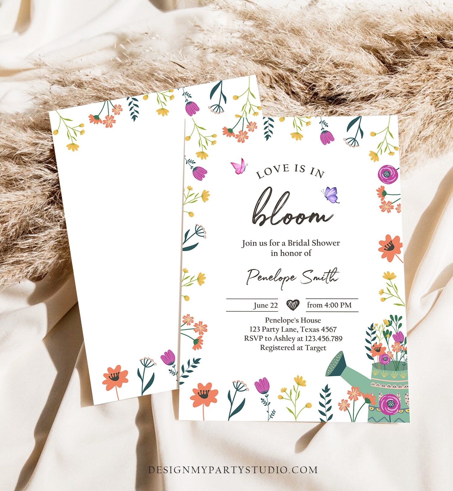 Editable Wildflower Bridal Shower Invitation Floral Spring Wildflowers Shower Bridal Brunch Garden Download Corjl Template Printable 0396