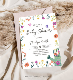 Editable Wildflower Baby Shower Invitation Boho Floral Spring Wildflowers Shower Butterfly Bohemian Download Corjl Template Printable 0396