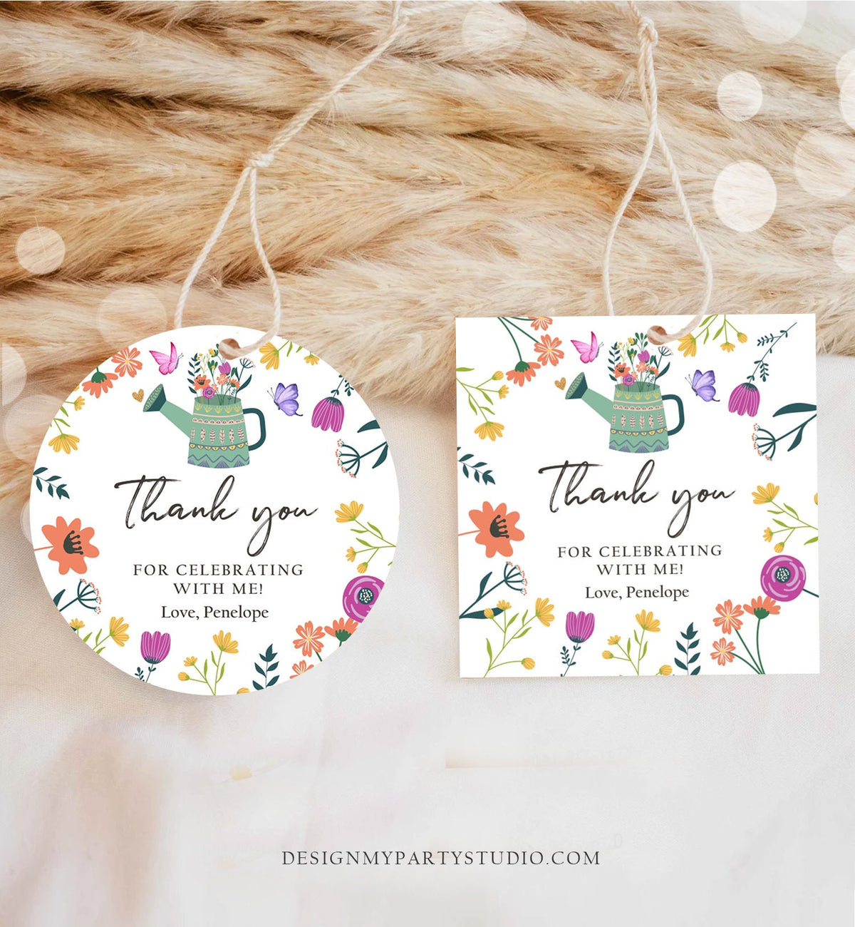 Editable Wildflower Favor Tags Wildflower Thank You Tag Girl Birthday Magical Garden Party Sticker Butterfly Digital Template Printable 0396