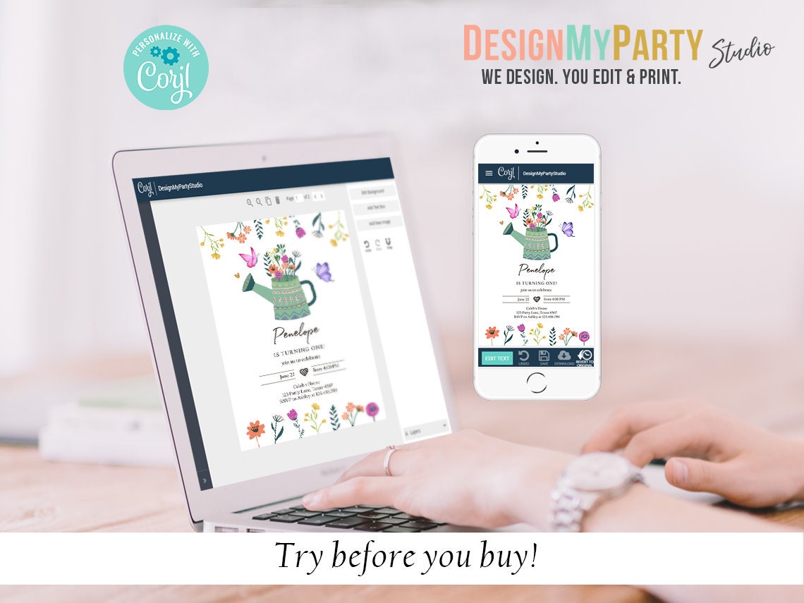 Wildflower Birthday Invitation Bundle Little Wildflower Birthday Party Decor Girl 1st Garden Party Butterfly Printable Digital Template 0396