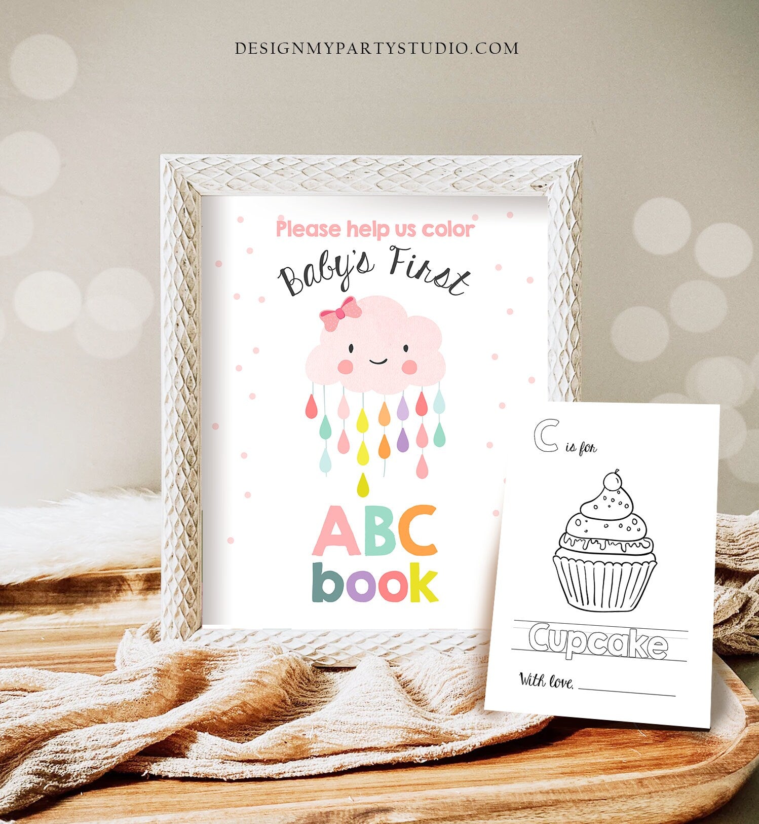 ABC Coloring Book Baby Shower Game Shower Activity Pink Cloud Shower Coloring Pages Alphabet Flash Cards First ABC Sprinkle PRINTABLE 0036