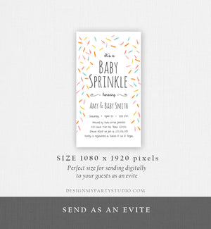 Editable Baby Sprinkle Shower Invitation Baby Shower Evite Gender Neutral Confetti Sprinkles Electronic Digital Corjl Phone Template 0216