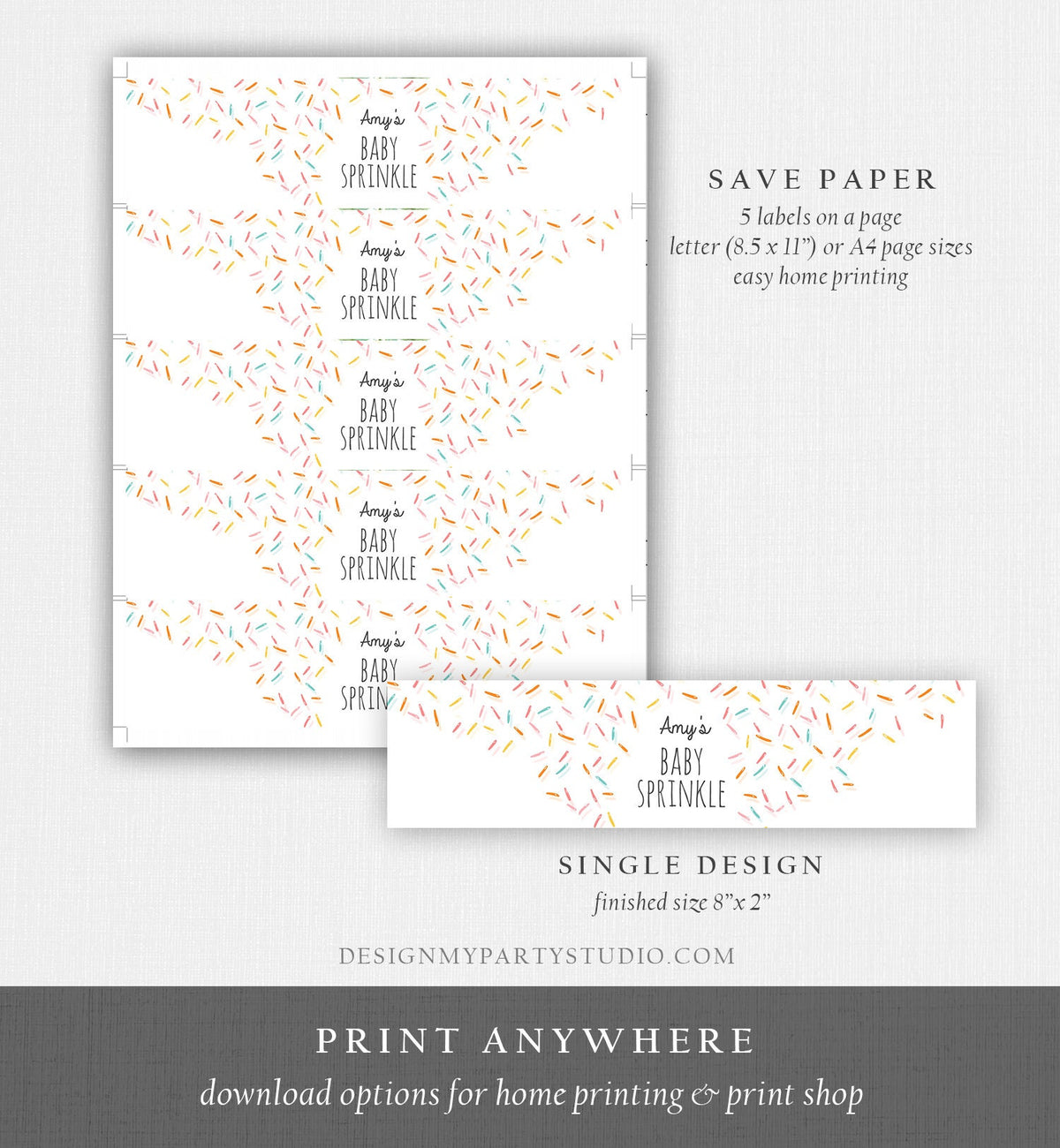 Editable Baby Sprinkle Water Bottle Labels Baby Shower Coed Gender Neutral Confetti Sprinkles Bottle Wrap Digital Template Printable 0216