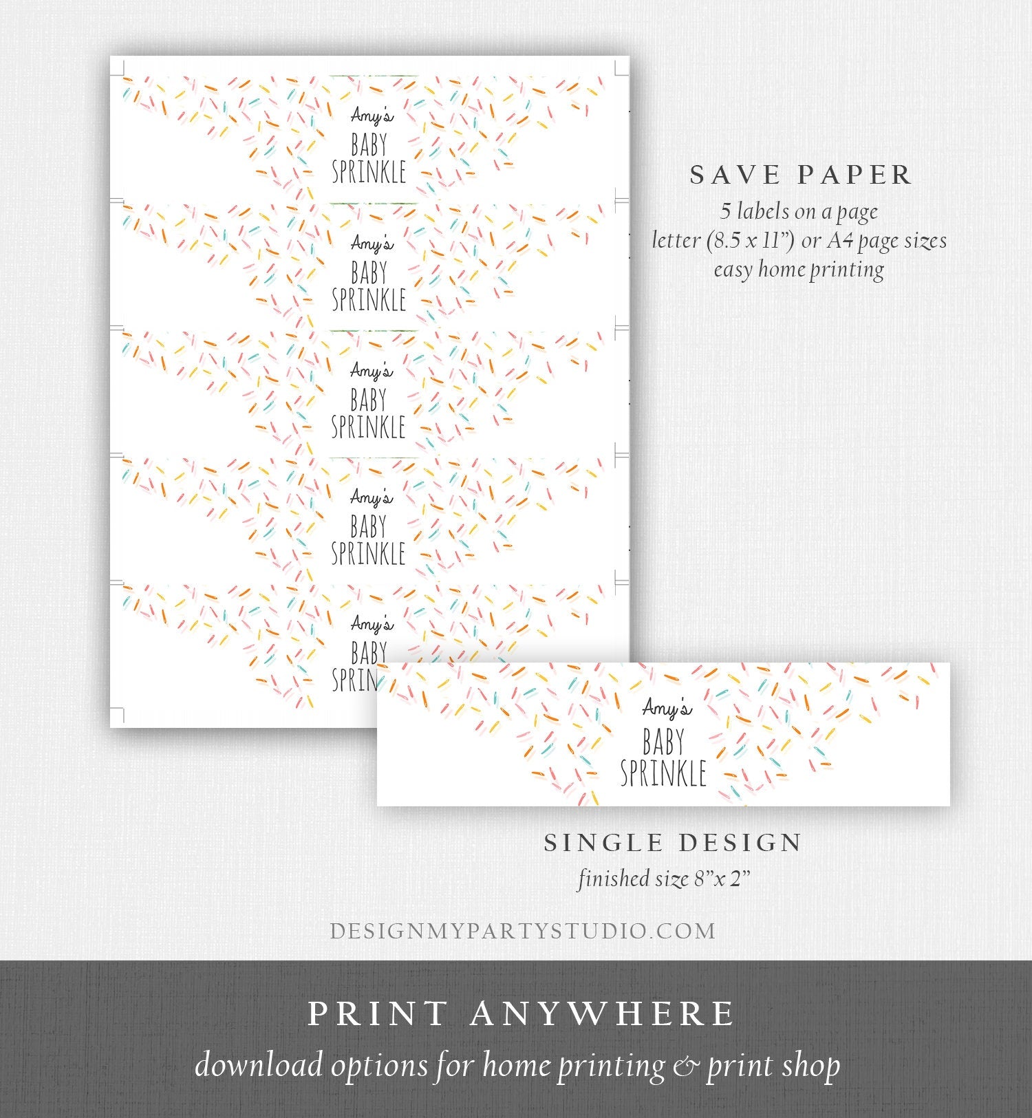 Editable Baby Sprinkle Water Bottle Labels Baby Shower Coed Gender Neutral Confetti Sprinkles Bottle Wrap Digital Template Printable 0216