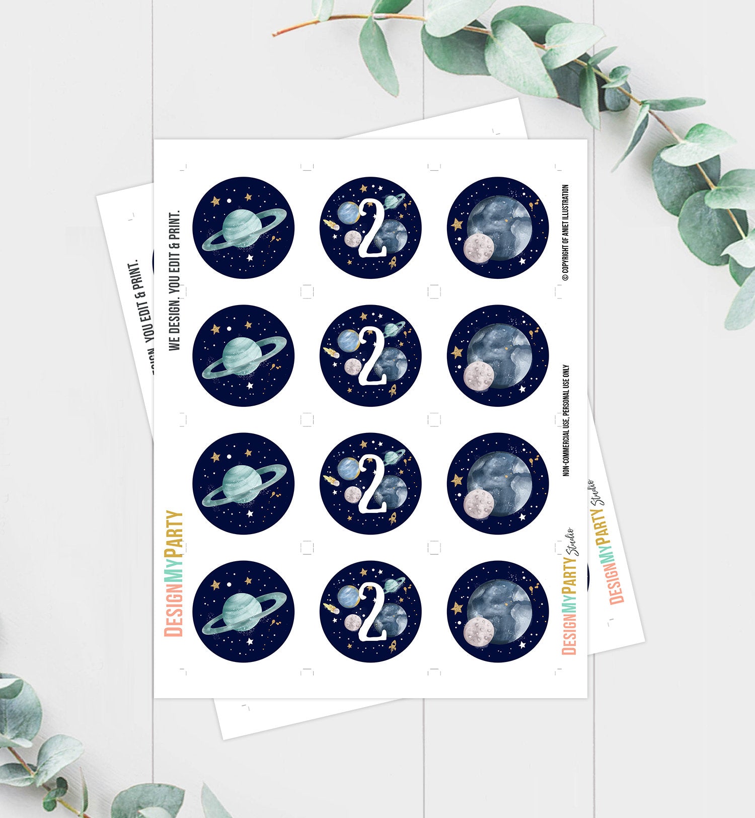 Outer Space Birthday Cupcake Toppers Second Trip Around the Sun Favor Tags Space 2nd Birthday Planets Galaxy Download Digital PRINTABLE 0357