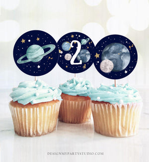 Outer Space Birthday Cupcake Toppers Second Trip Around the Sun Favor Tags Space 2nd Birthday Planets Galaxy Download Digital PRINTABLE 0357