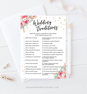 Editable Wedding Traditions Bridal Shower Game Travel Guessing Wedding Activity Game Adventure Floral Pink Corjl Template Printable 0030