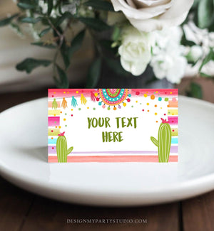Editable Fiesta Cactus Food Labels Fiesta Party Place Card Tent Card Birthday Baby Shower Mexican Fiesta TwosDay Decor Corjl Template 0134