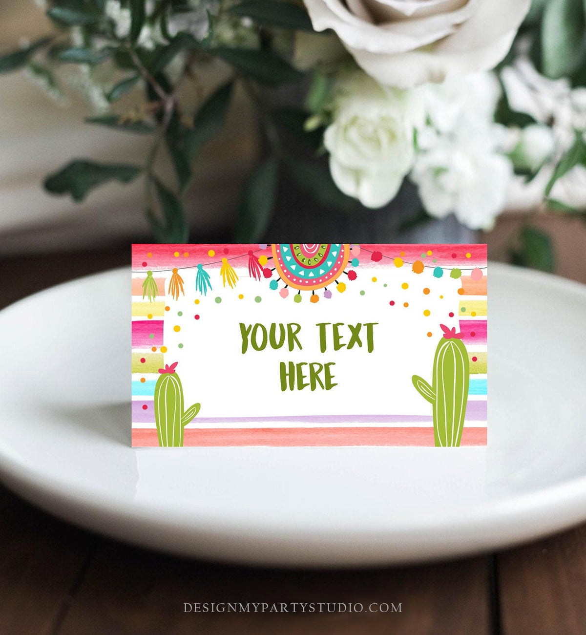 Editable Fiesta Cactus Food Labels Fiesta Party Place Card Tent Card Birthday Baby Shower Mexican Fiesta TwosDay Template Printable 0134