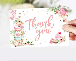 Tea Party Thank you Card Floral Tea Baby Shower Thank You Note 4x6" Girl Pink Tea Birthday Tea for Two PRINTABLE Instant Download 0349