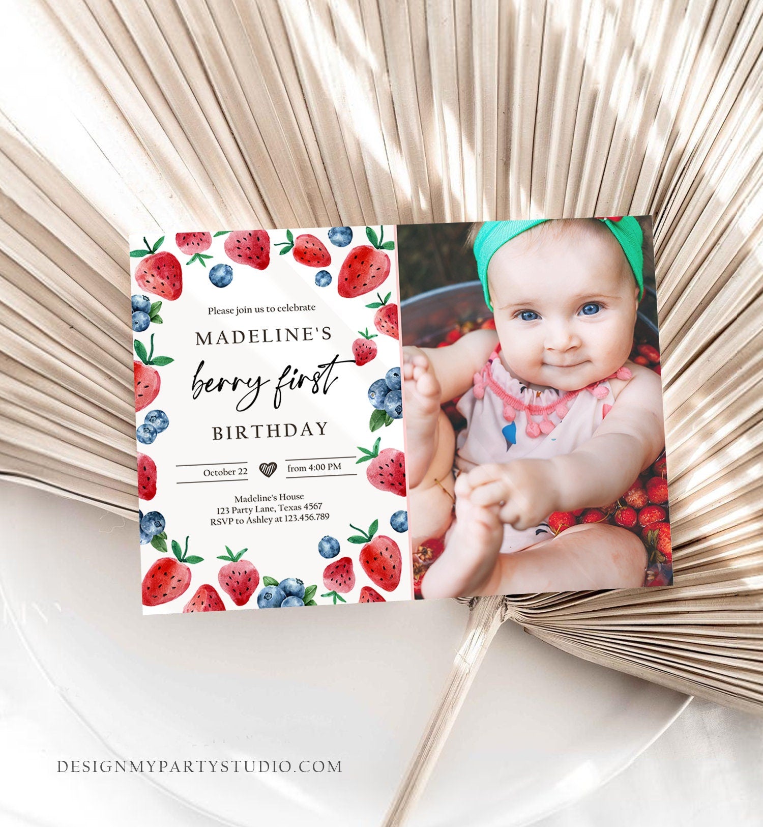 Editable Berry Sweet Birthday Invitation Blueberry Strawberry Picking Party Farmers Market Twin Digital Evite Template Printable 0399