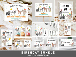 Party Animals Birthday Invitation Bundle Wild One Animals Zoo Safari Animals Boy Gender Neutral Boy Jungle Printable Corjl Template 0142