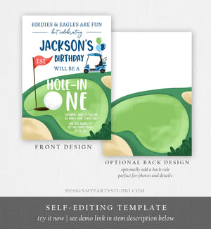 Editable Hole in One Birthday Invitation Golf First Birthday Par-tee Golf Invite Boy Golfing Download Printable Template Digital Corjl 0405