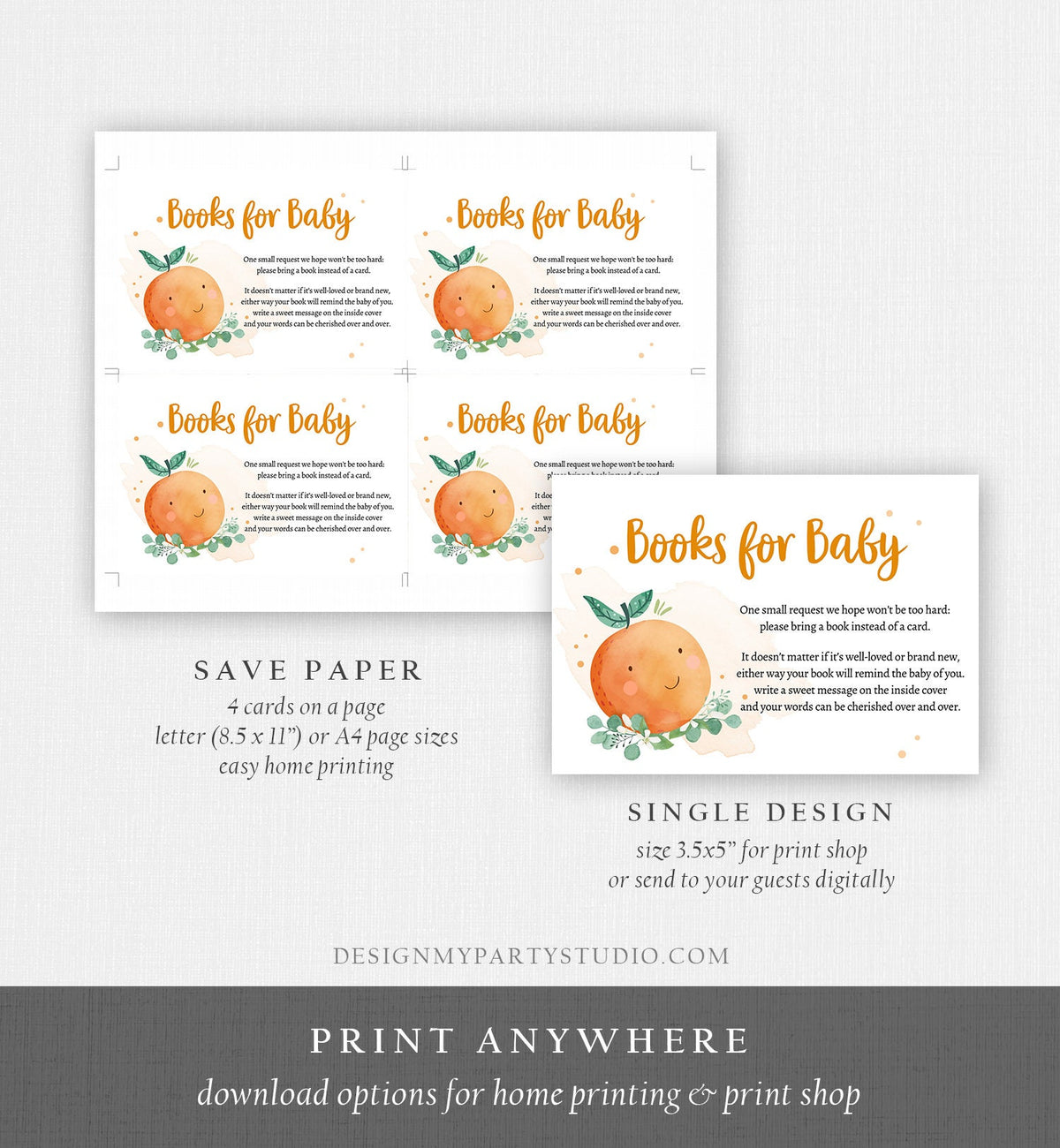 Editable A Little Cutie is on the Way Bring a Book Card Clementine Baby Shower Book Insert Books for Baby Digital Template Printable 0430