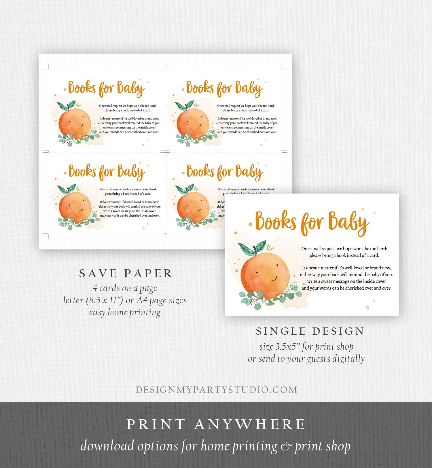 Editable A Little Cutie is on the Way Bring a Book Card Clementine Baby Shower Book Insert Books for Baby Digital Template Printable 0430