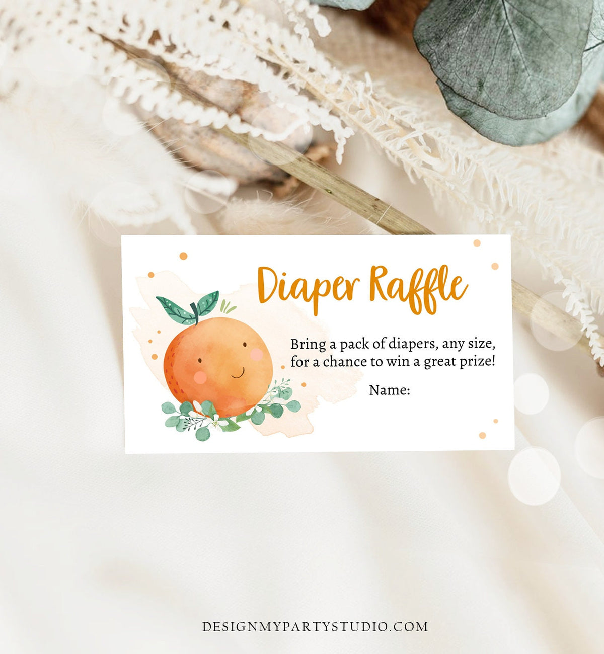 Editable Little Cutie Diaper Raffle Ticket Little Cutie Baby Shower Clementine Gender Neutral Orange Rustic Digital Template Printable 0430