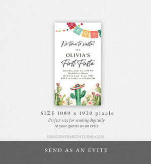 Editable Fiesta Evite First Fiesta Birthday Invitation Phone Mexican Cactus Succulent Desert Floral Digital Invitation Template Corjl 0404