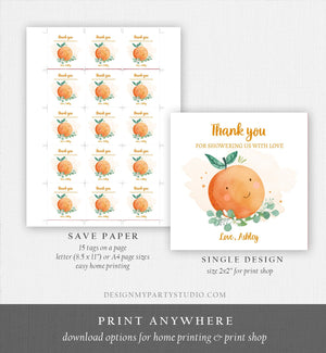 Editable A Little Cutie is on The Way Favor Tag Orange Clementine Baby Shower Cutie Gift Neutral Square Round Template Corjl Printable 0430