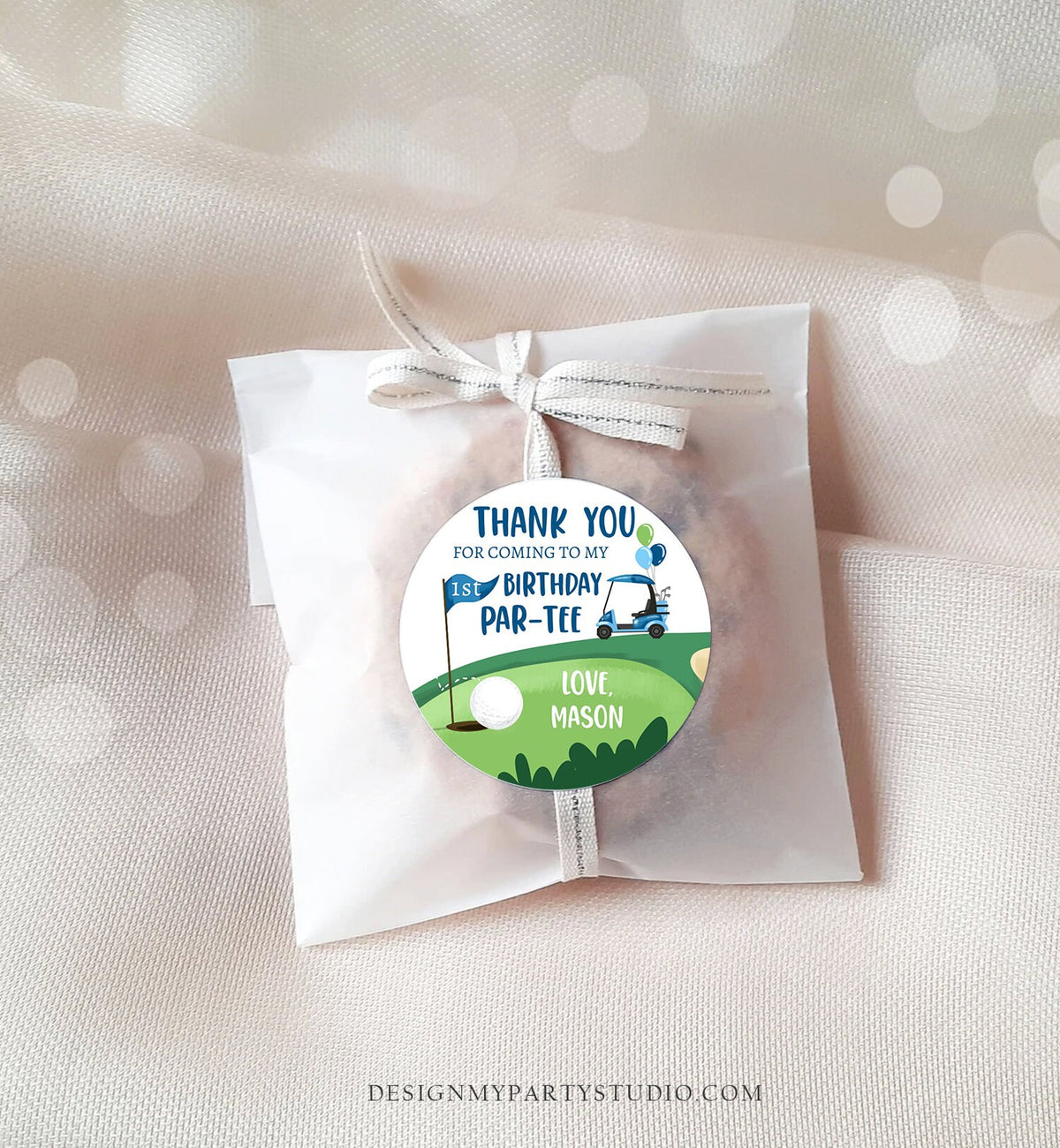 Editable Golf Favor Tags Golf Thank You Par-tee Stickers Golfing Birthday Hole in One 1st Birthday Boy Gift Tag Download Corjl Template 0405