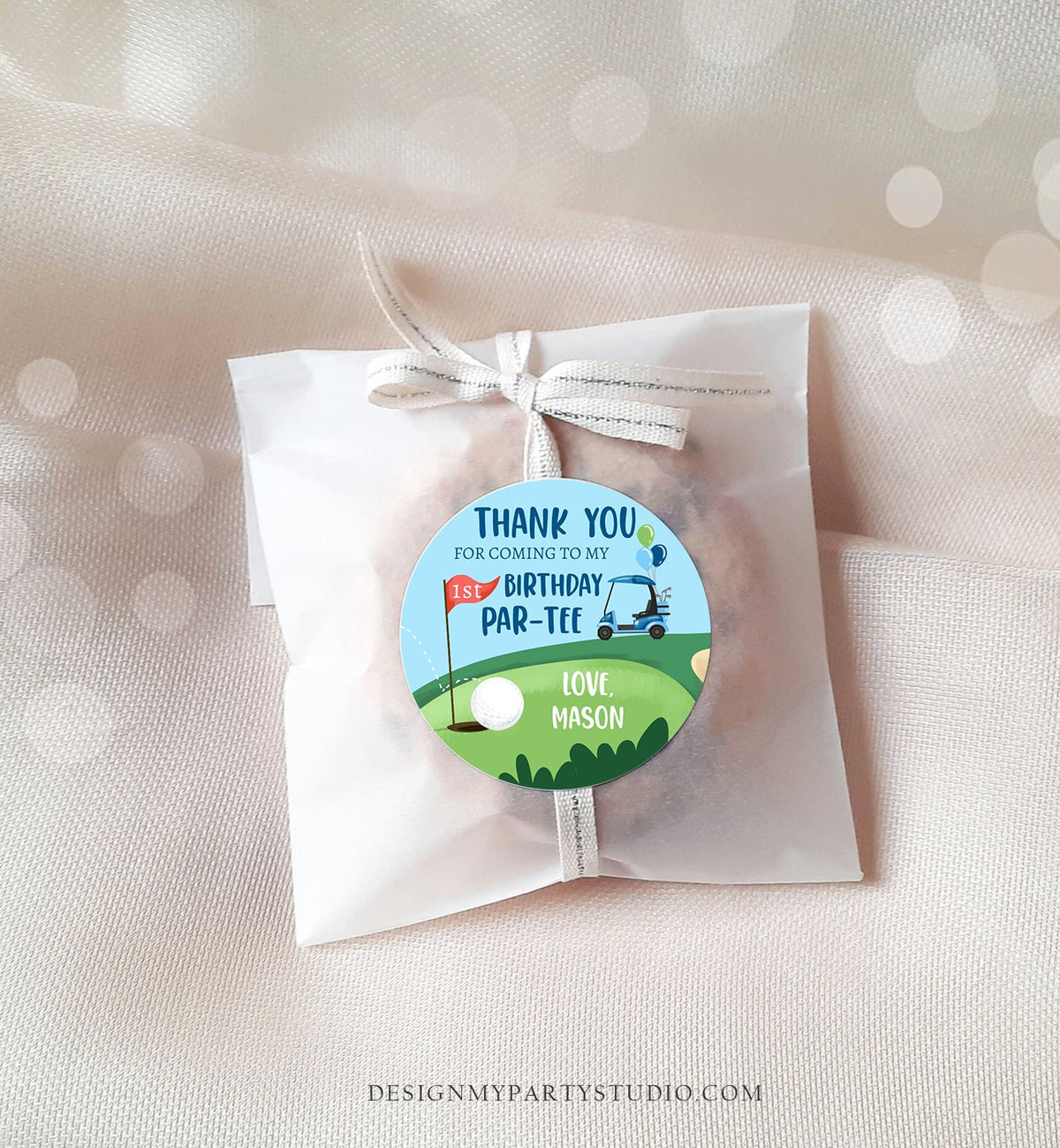 Editable Golf Favor Tag Birthday Thank You Par-tee Stickers Golfing Hole in One First Boy Gift Digital Download Template Printable 0405
