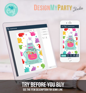 Editable Painting Party Evite Art Party Birthday Invitation Girl Paint Craft Party Download Phone Electronic Template Digital Corjl 0319