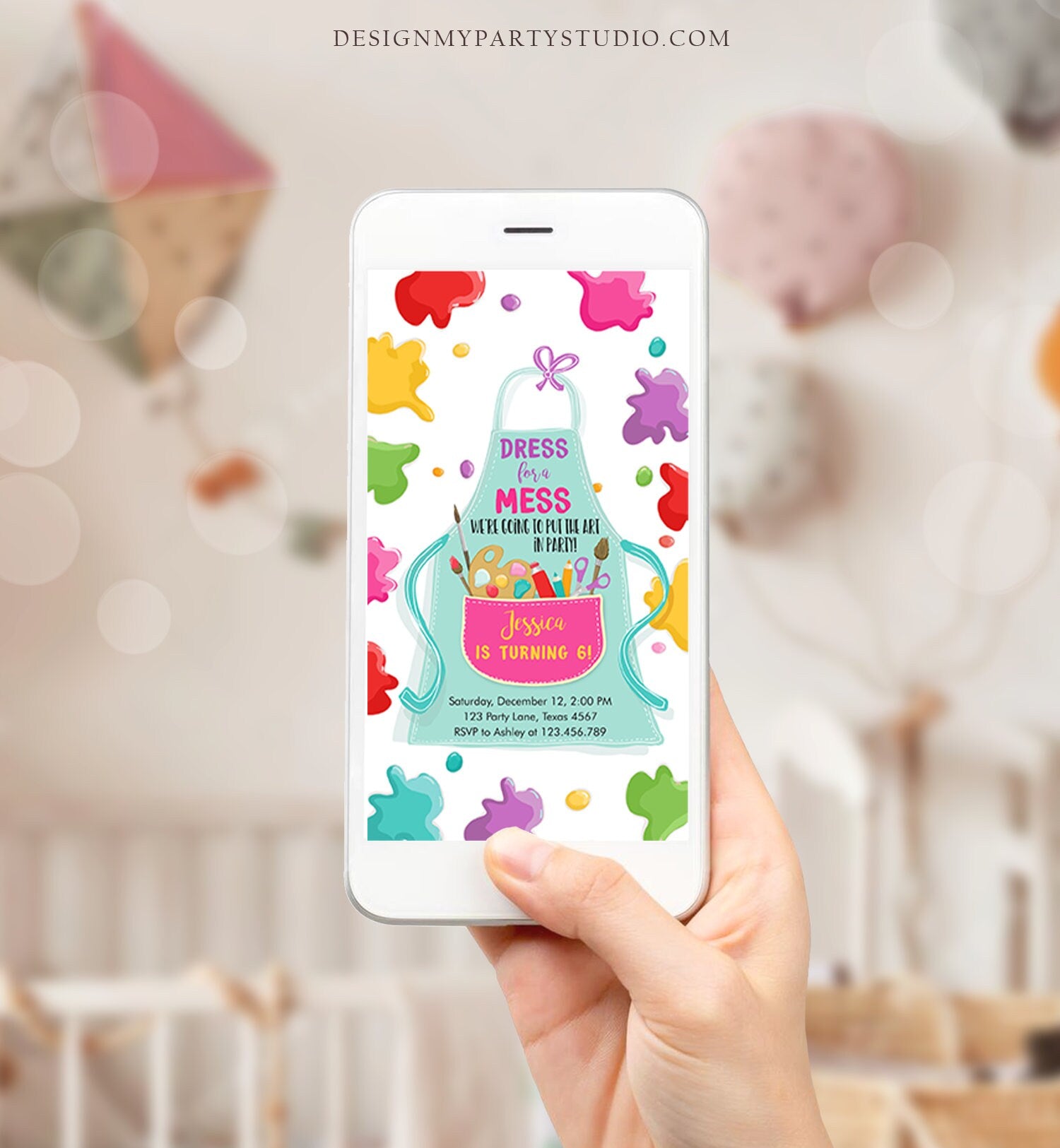Editable Painting Party Evite Art Party Birthday Invitation Girl Paint Craft Party Download Phone Electronic Template Digital Corjl 0319