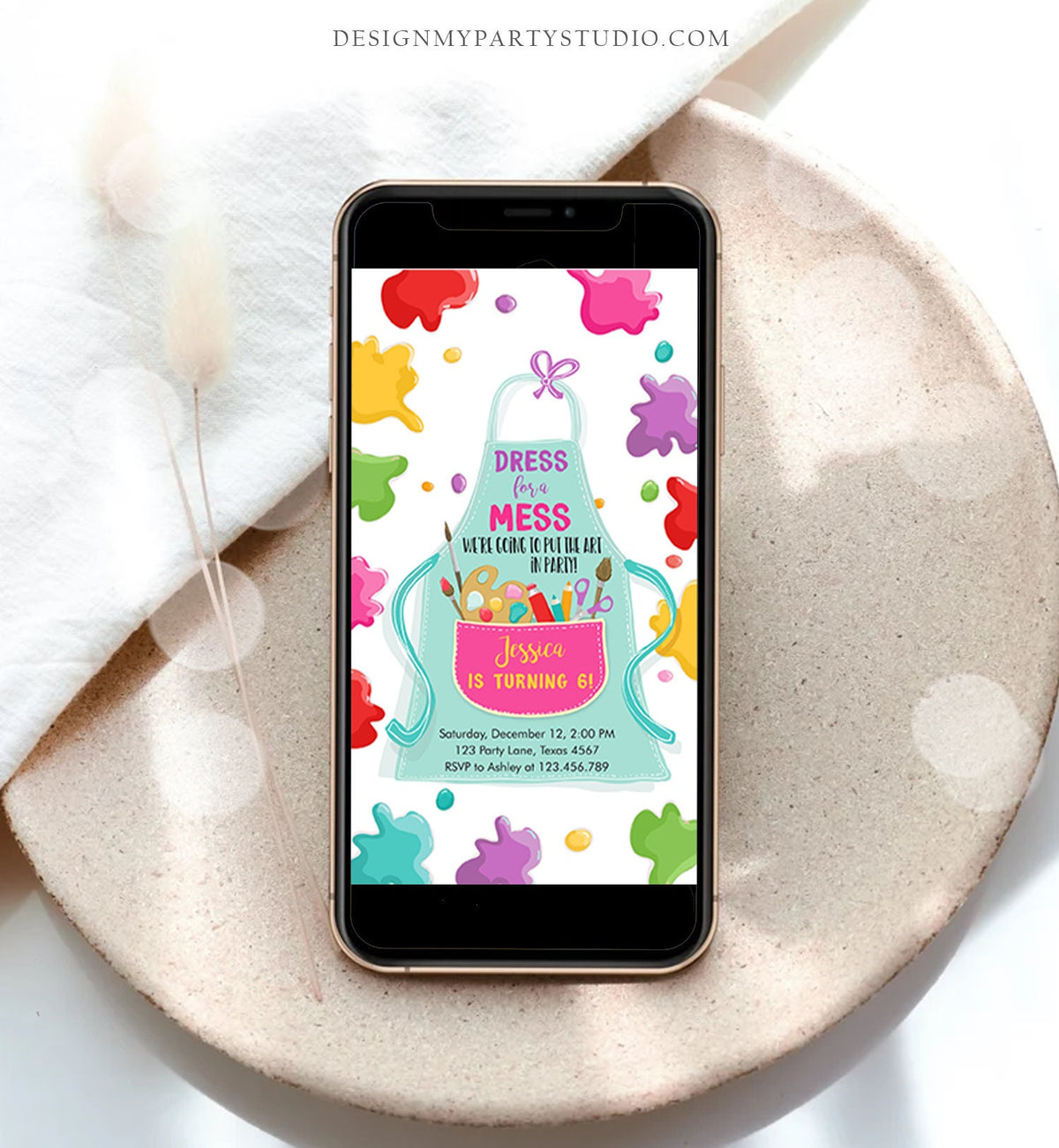 Editable Painting Party Evite Art Party Birthday Invitation Girl Paint Craft Party Phone Electronic Digital Download Evite Template 0319
