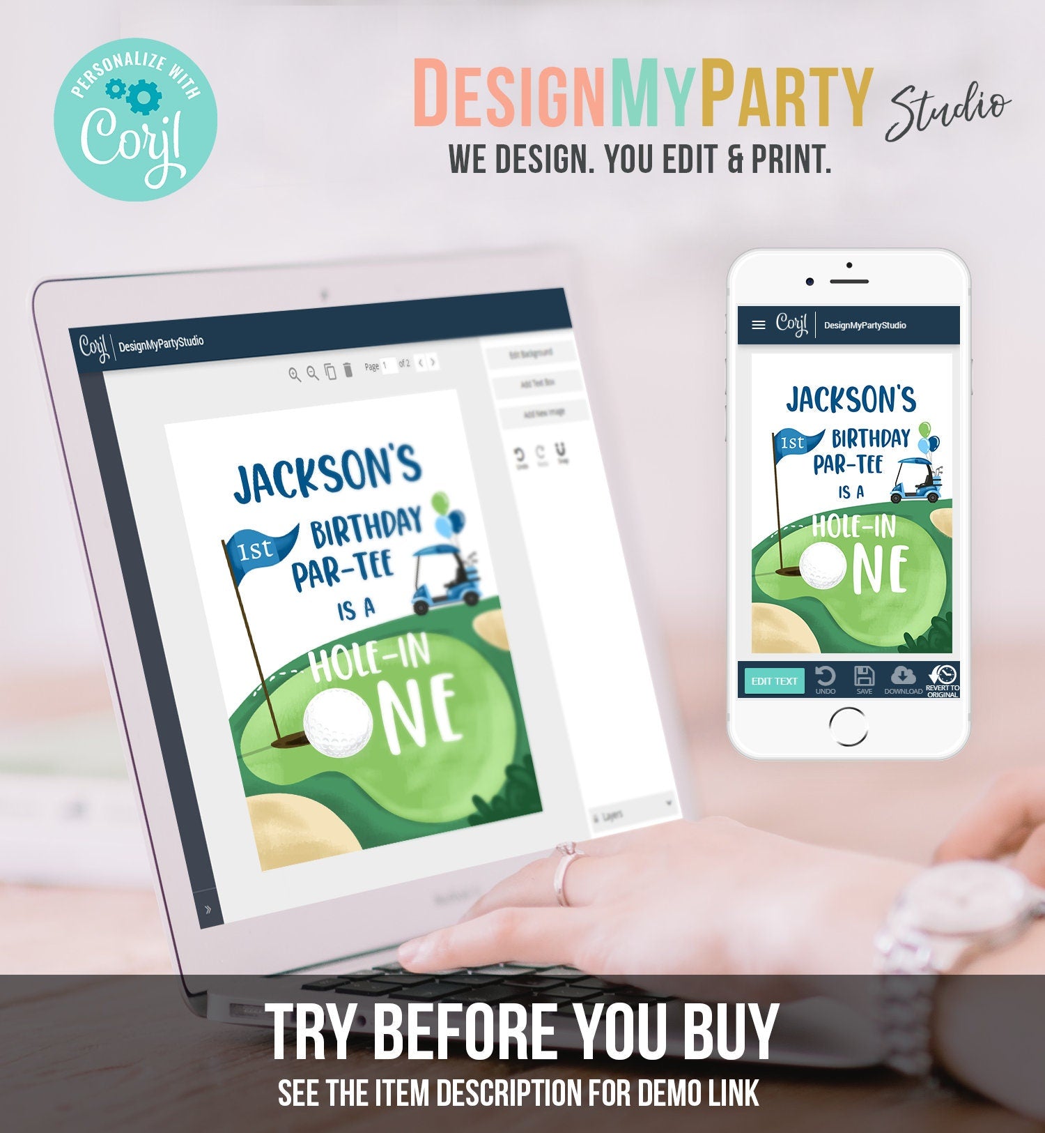 Editable Golf Hole in One Juice Pouch Label Juice Favors Par-tee Golf 1st Boy Birthday Golfing Digital Download Template Printable 0405