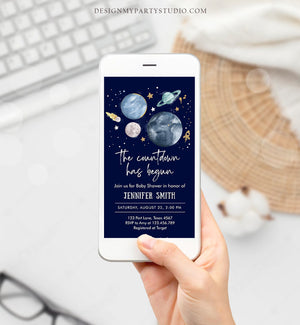 Editable Space Baby Shower Evite Galaxy Outer Space Planets Moon Countdown Electronic Invite Template Digital Instant Download Corjl 0357