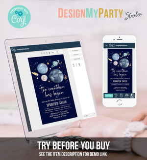 Editable Space Baby Shower Evite Galaxy Outer Space Planets Moon Countdown Electronic Invite Template Digital Instant Download Corjl 0357