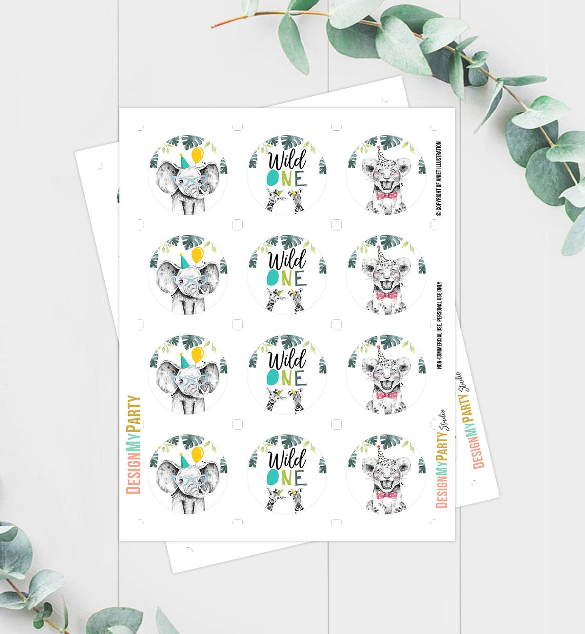 Party Animals Cupcake Toppers Favor Tags Birthday Party Decoration Safari Animals Zoo 1st Birthday Wild One Digital Download Printable 0322