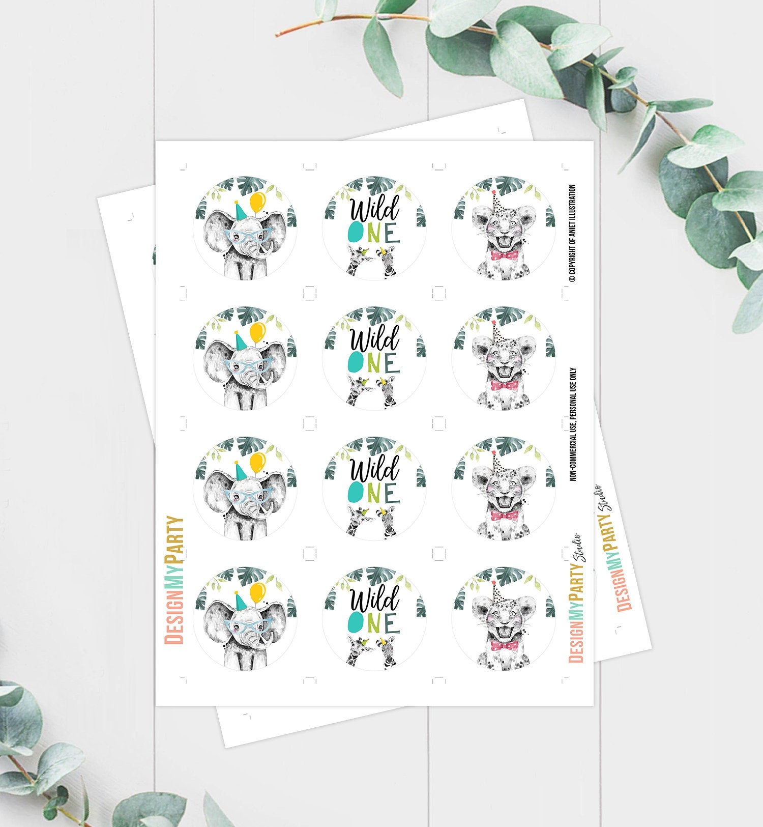 Party Animals Cupcake Toppers Favor Tags Birthday Party Decoration Safari Animals Zoo 1st Birthday Wild One Digital Download Printable 0322