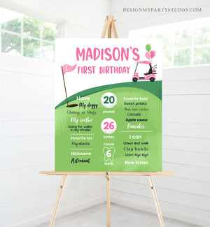 Editable Golf Birthday Milestones Sign Hole in One Golf First Birthday Girl 1st Golf Court Golf Party Pink Template Printable Corjl 0405