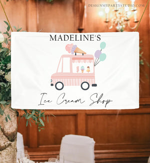 Editable Ice Cream Truck Birthday Backdrop Banner Welcome Ice Cream Party Girl Ice Cream Shoppe Sign Download Corjl Template Printable 0415