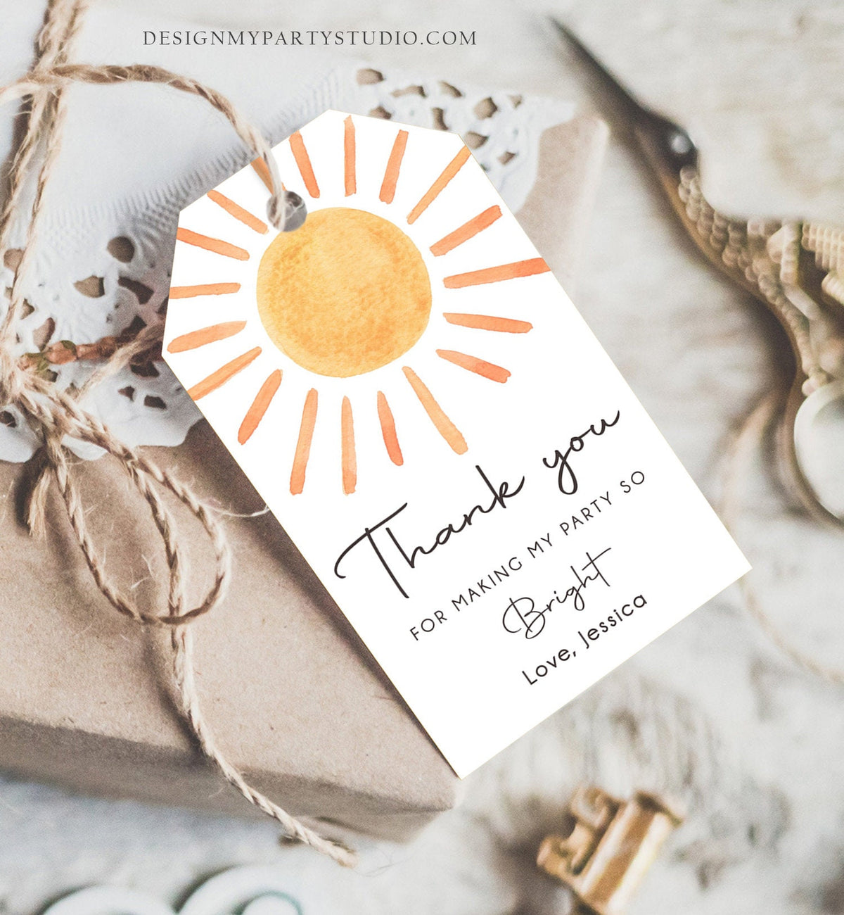 Editable Sunshine Favor Tag Little Sunshine Birthday Thank You Label Girl Trip Around The Sun Boho Summer Digital Template Printable 0431