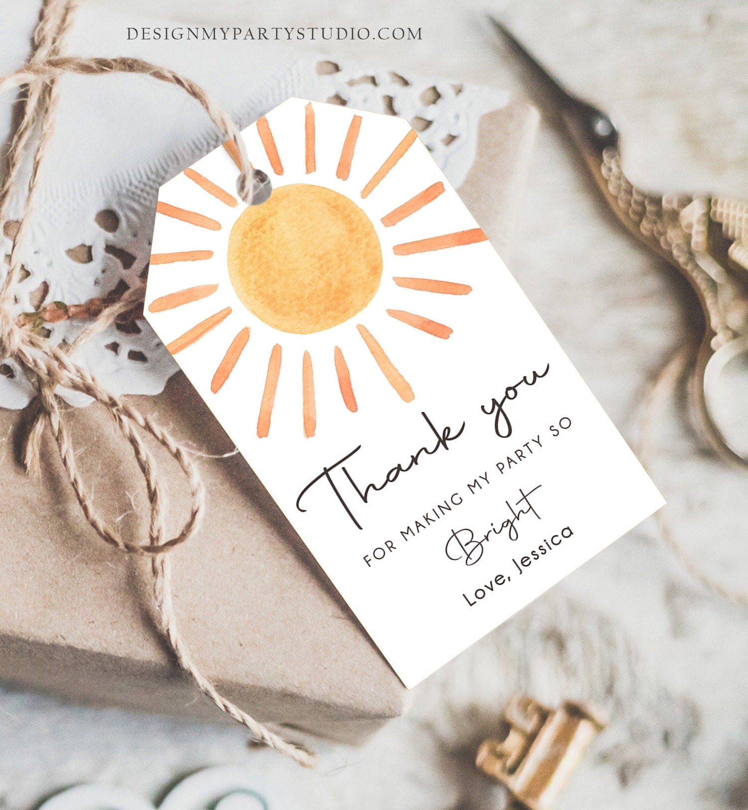 Editable Sunshine Favor Tag Little Sunshine Birthday Thank You Label Girl Trip Around The Sun Boho Summer Digital Template Printable 0431