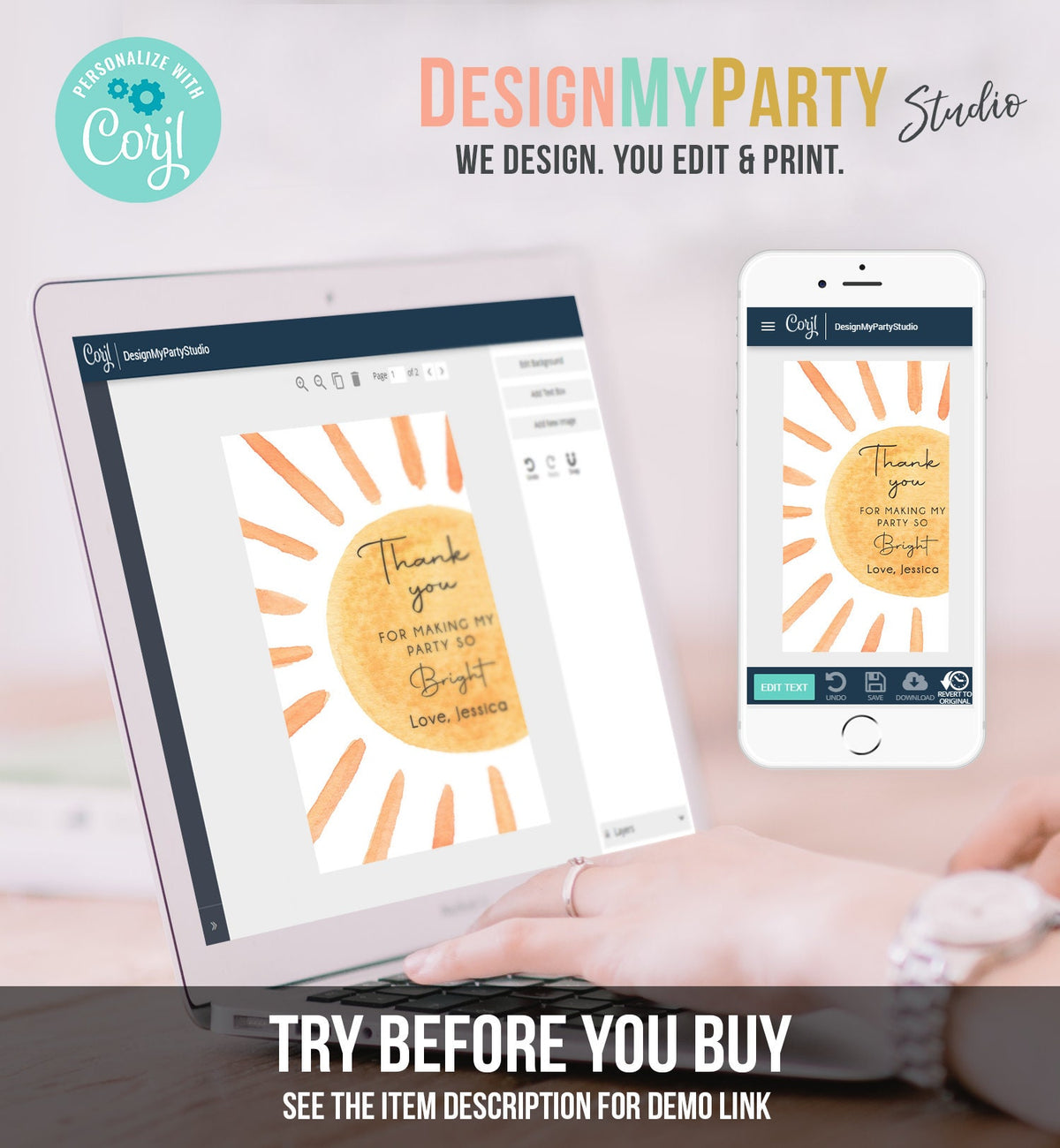 Editable Sunshine Favor tags Little Sunshine Birthday Thank you tag Girl Trip Around The Sun Boho Summer Template PRINTABLE Corjl 0431