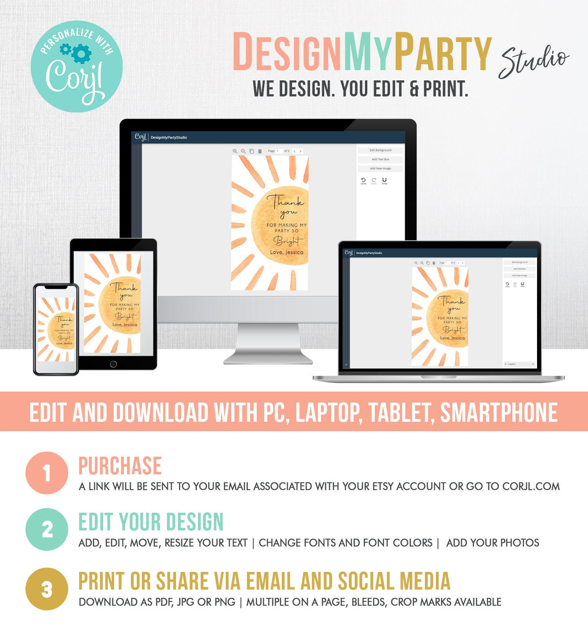 Editable Sunshine Favor tags Little Sunshine Birthday Thank you tag Girl Trip Around The Sun Boho Summer Template PRINTABLE Corjl 0431