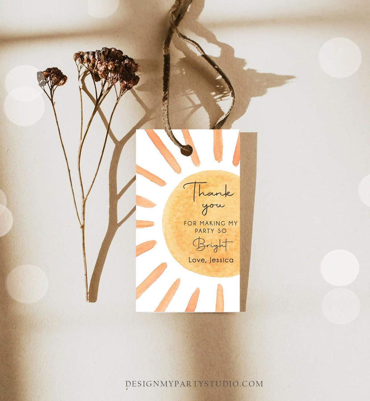 Editable Sunshine Favor tags Little Sunshine Birthday Thank you tag Girl Trip Around The Sun Boho Summer Template PRINTABLE Corjl 0431