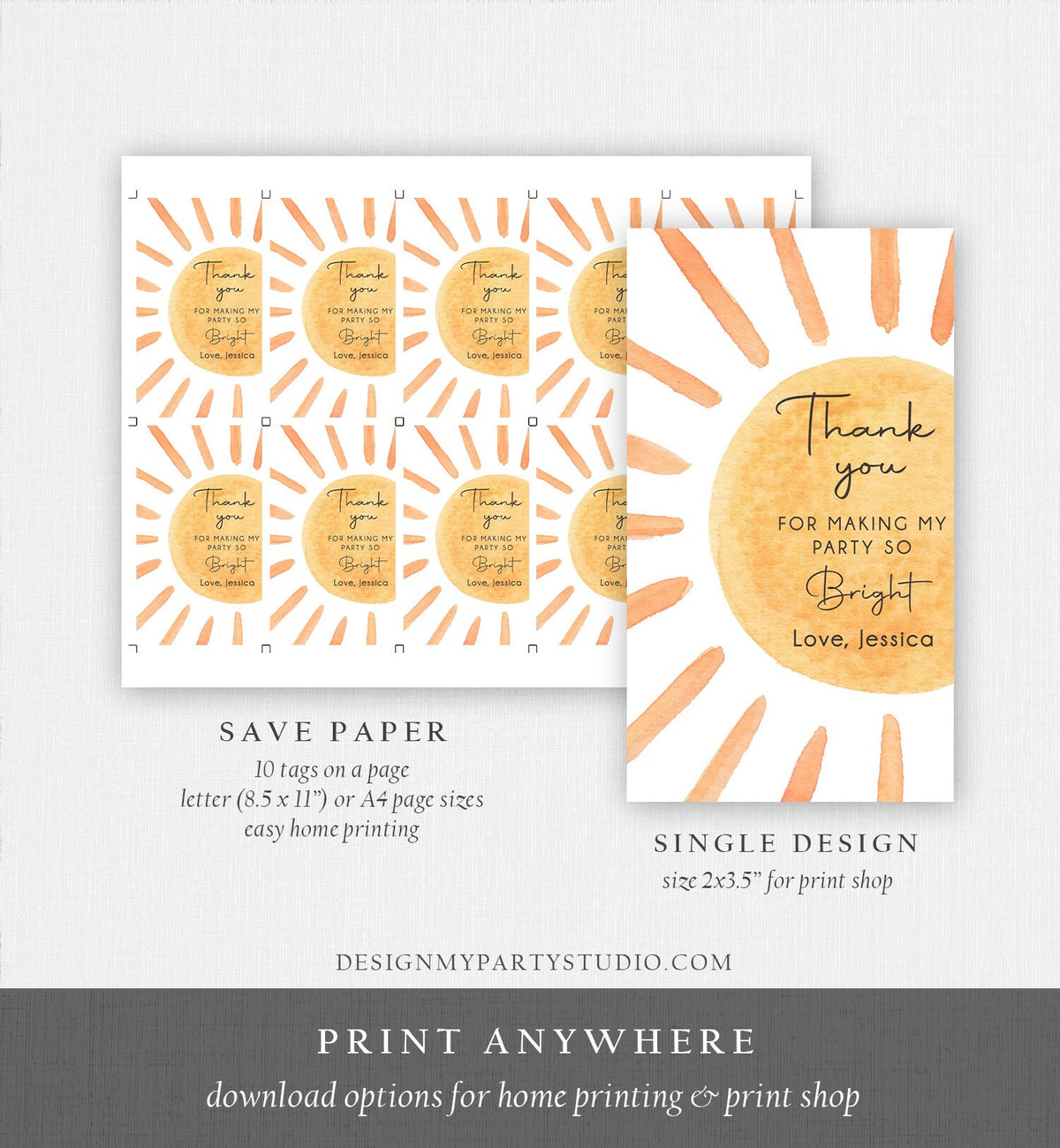 Editable Sunshine Favor tags Little Sunshine Birthday Thank you tag Girl Trip Around The Sun Boho Summer Template PRINTABLE Corjl 0431
