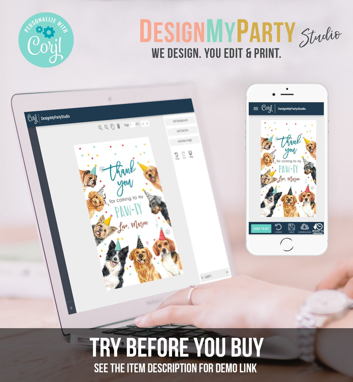 Editable Puppy Favor tags Puppy Dog Birthday Thank you tag Boy Puppies Pup Pet Vet Animal Doggy Shelter Template PRINTABLE Corjl 0384