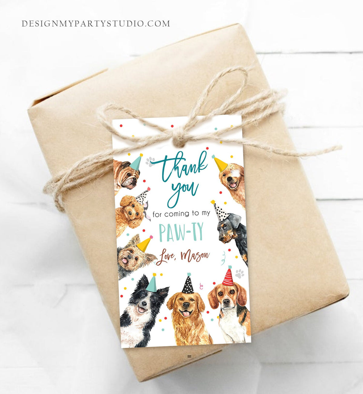 Editable Puppy Favor tags Puppy Dog Birthday Thank you tag Boy Puppies Pup Pet Vet Animal Doggy Shelter Template PRINTABLE Corjl 0384