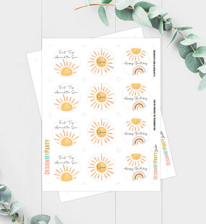 Sun Birthday Cupcake Toppers First Trip Around the Sun Favor Tags Sunshine Party Little Sunshine Decor 1st Download Digital PRINTABLE 0431